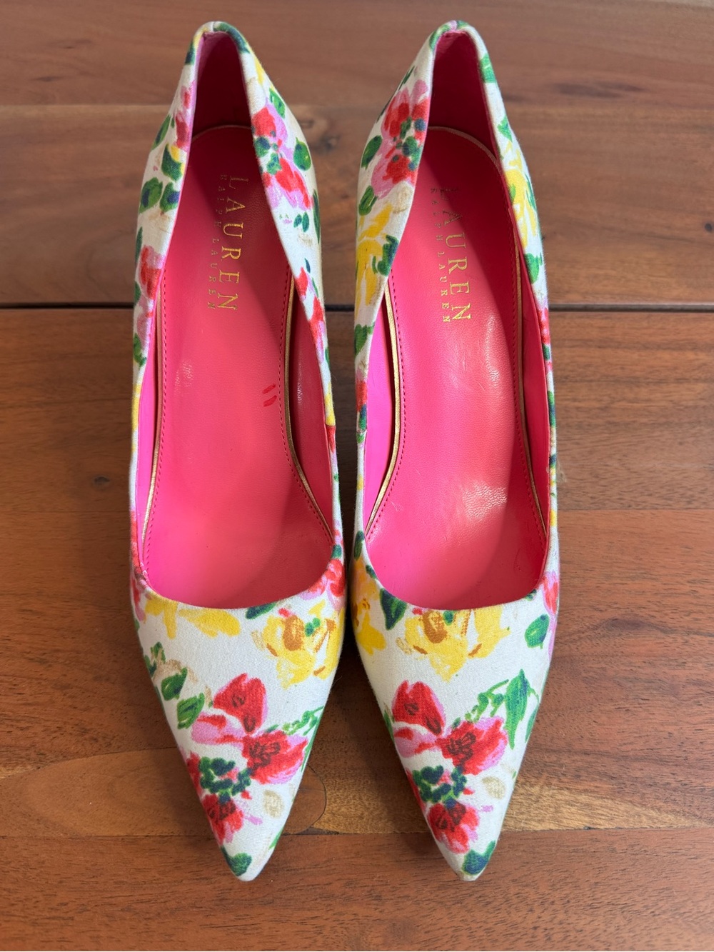 Lauren Ralph Lauren Colorful Floral Pointed Toe Pumps Statement Heels